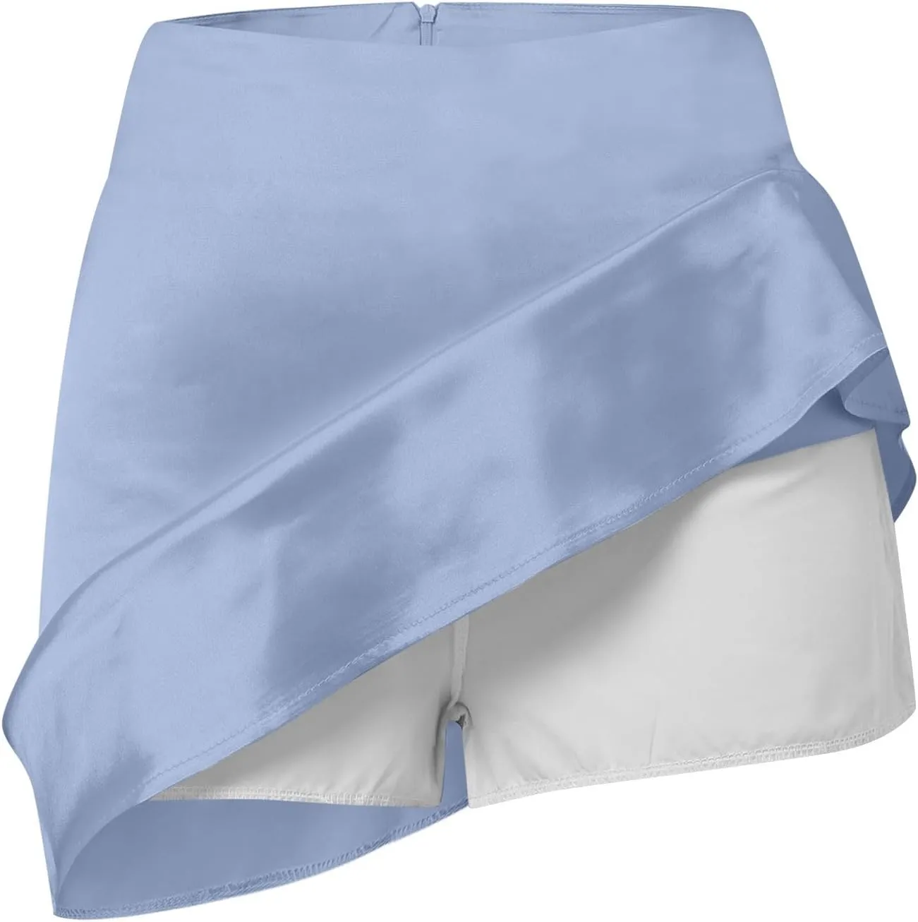 Women's Satin Elastic High Waist Zipper Skorts Versatile Stretchy Skirt Flared Casual A Line Mini Skirts Built in Shorts