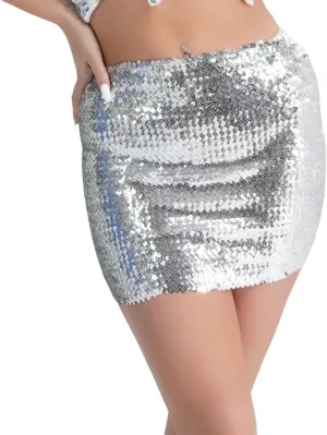 Women's Sequin Dance Skirts Stretchy Bodycon Mini Short Skirt Sparkle Pencil Skirt 2025 New Year Eve Party Skirt