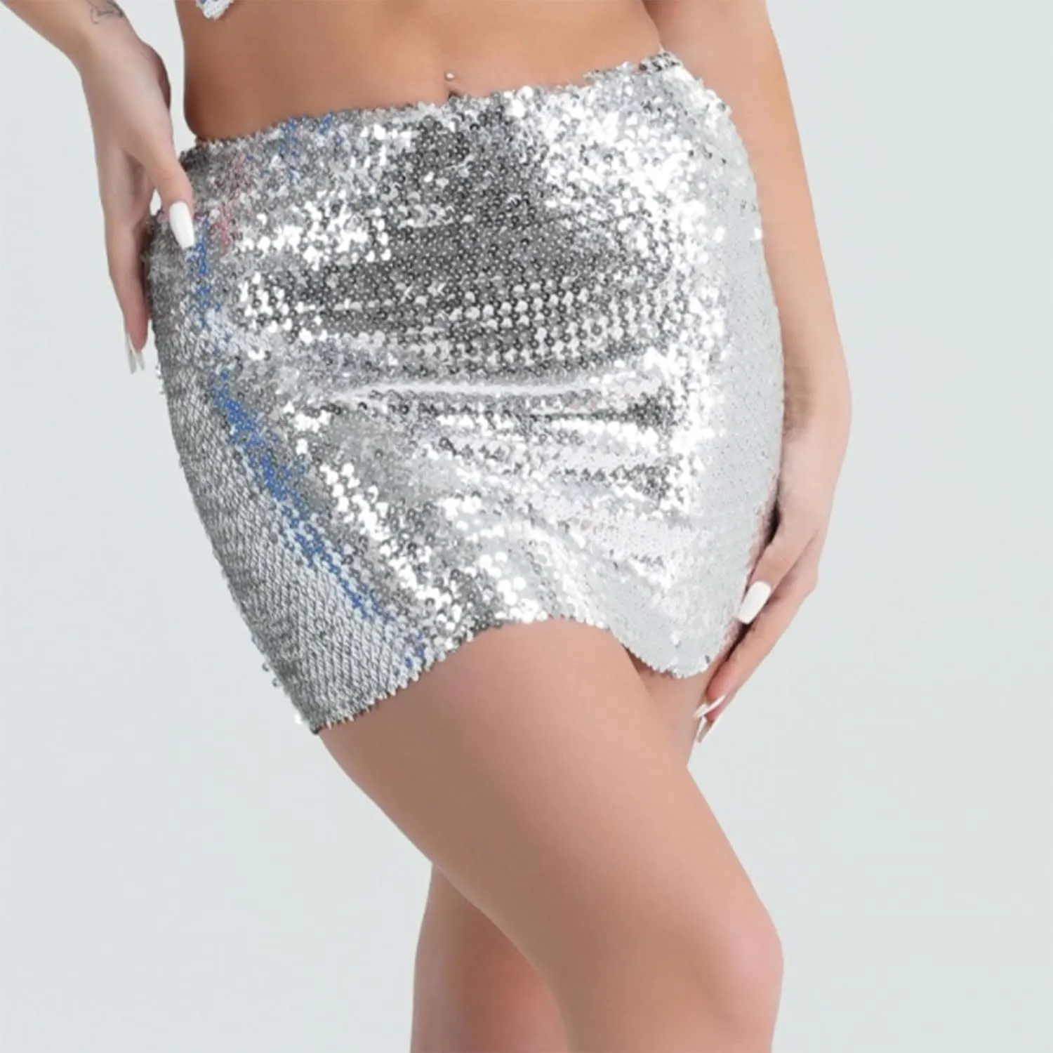Women's Sequin Dance Skirts Stretchy Bodycon Mini Short Skirt Sparkle Pencil Skirt 2025 New Year Eve Party Skirt