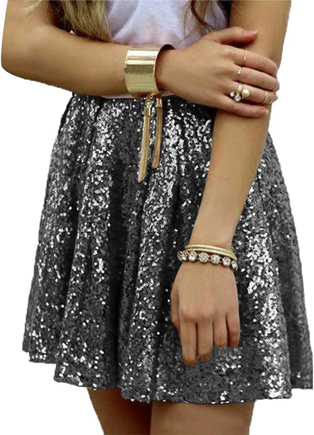 Womens Sequin Skirts Fashion High Waisted Pleated Skirts Holiday Party Sparkly Glitter Skirts 2025 Summer Trendy Skirts