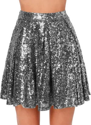 Womens Sequin Skirts Fashion High Waisted Pleated Skirts Holiday Party Sparkly Glitter Skirts 2025 Summer Trendy Skirts