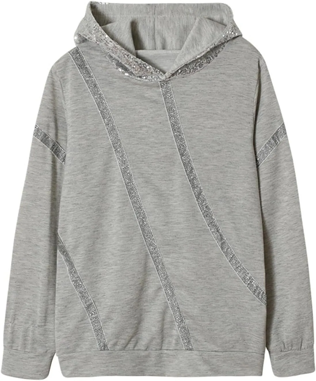 Women's Sequin Striped Hoodies Fashion Oversized Glitter Hooded Sweatshirts Thicken Warm Long Sleeve Pullover Tops