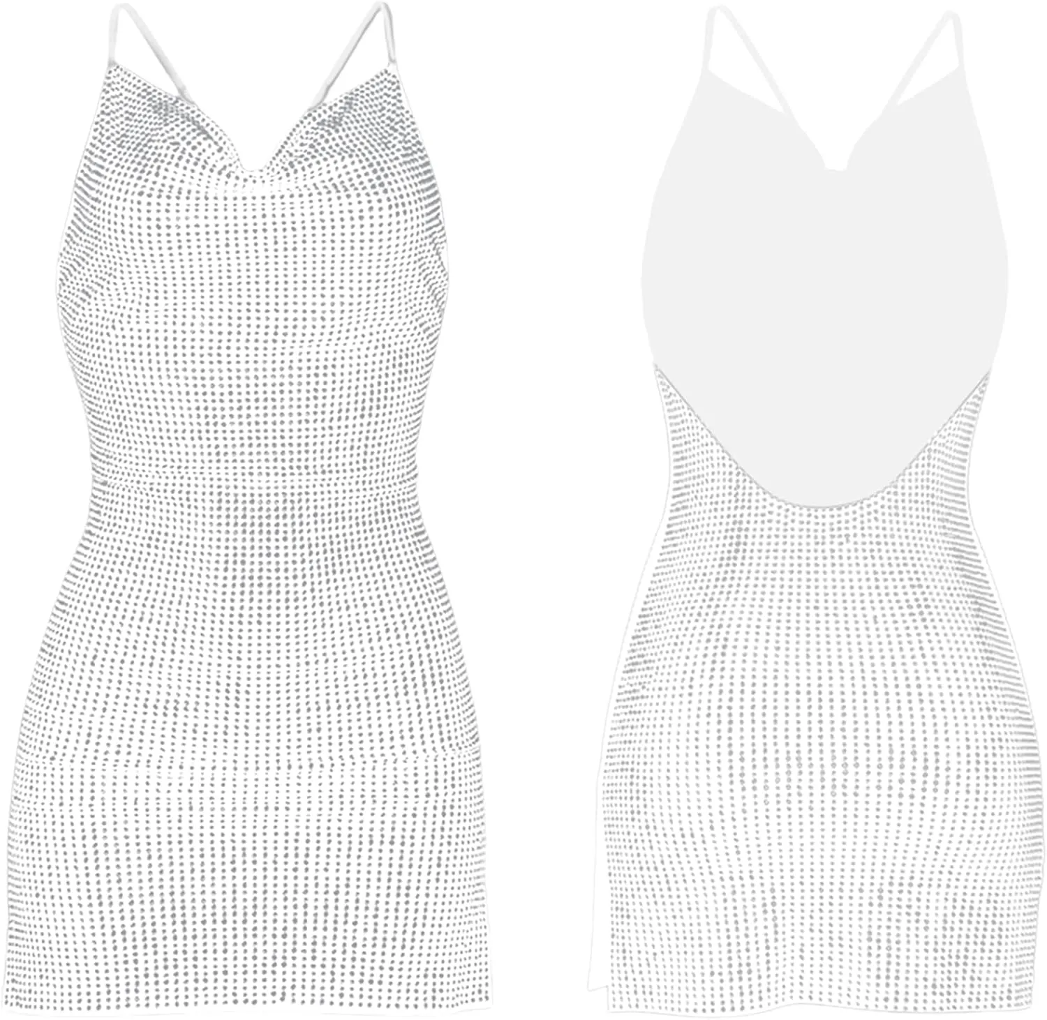 Women's Sexy Glitter Summer Halter Bodycon Dress Lace Criss Cross Spaghetti Mini Dress Backless Cowl Neck Party Dresses