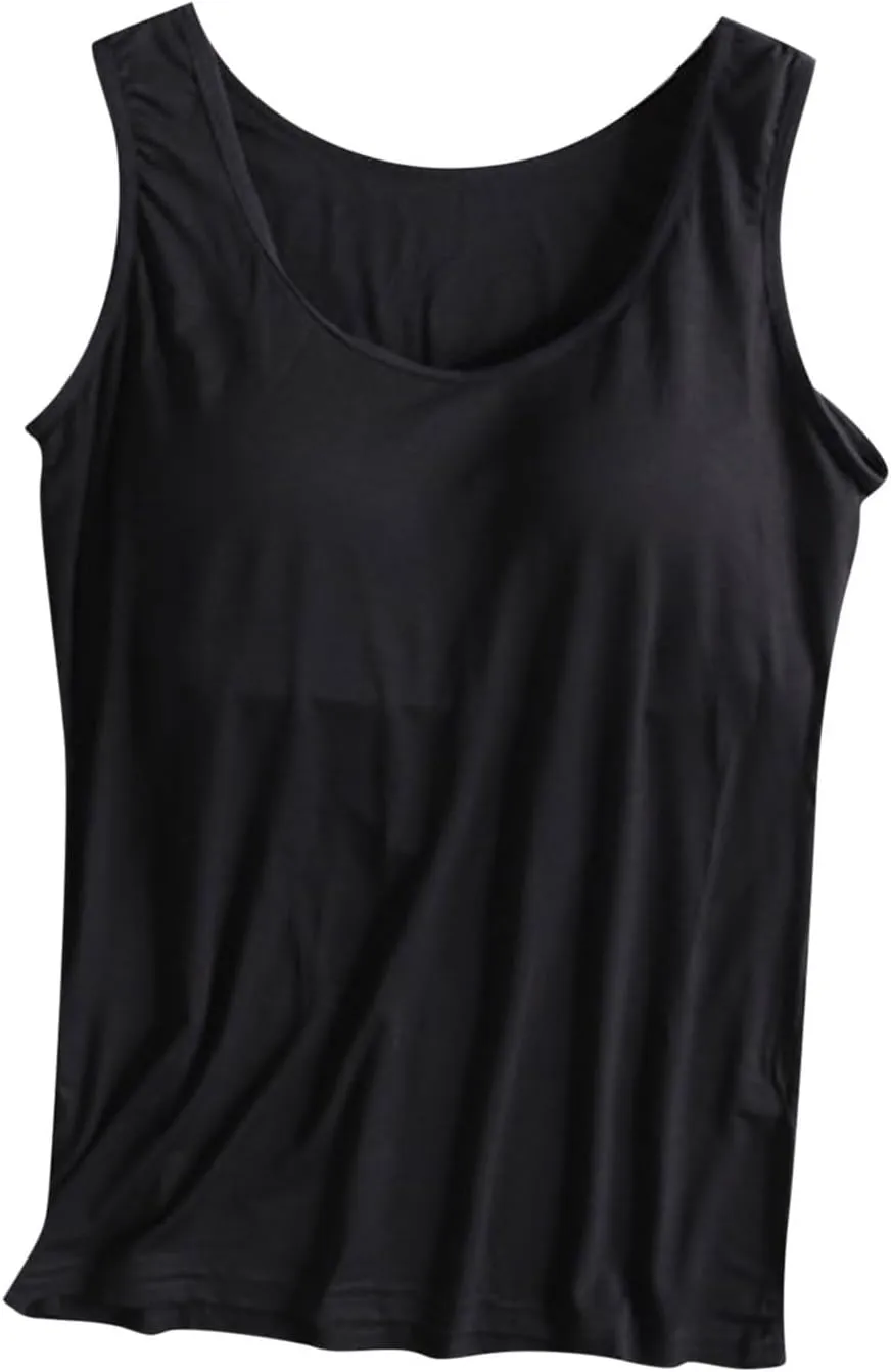 Womens Shelf Bra Tank Tops Modal Built-in Bra Padded Camisole Workout Camis Yoga Shirt Basic Tees Soft Undershirt