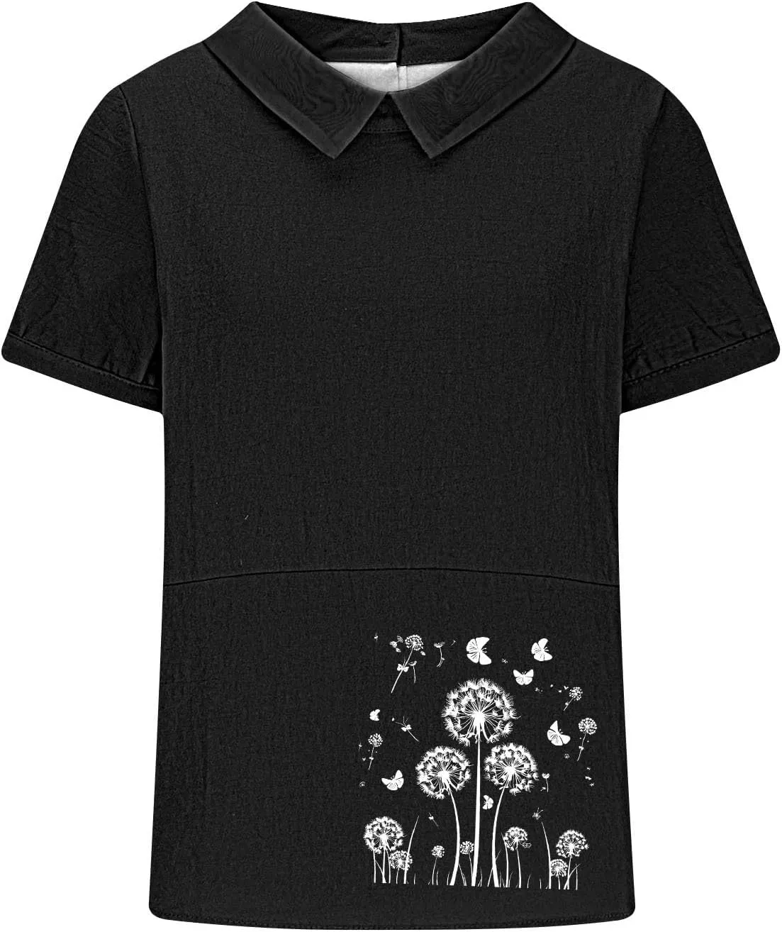 Womens Short Sleeve Linen Shirt Babydoll Collar Blouse Floral Print Linen Tops Plus Size Flowy Tops Dressy Tunic Tops