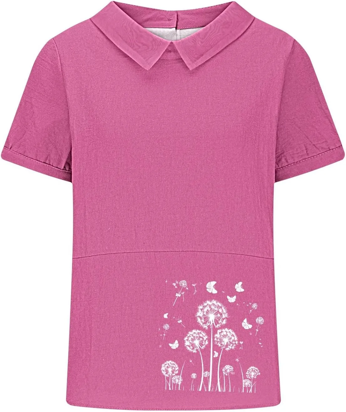 Womens Short Sleeve Linen Shirt Babydoll Collar Blouse Floral Print Linen Tops Plus Size Flowy Tops Dressy Tunic Tops