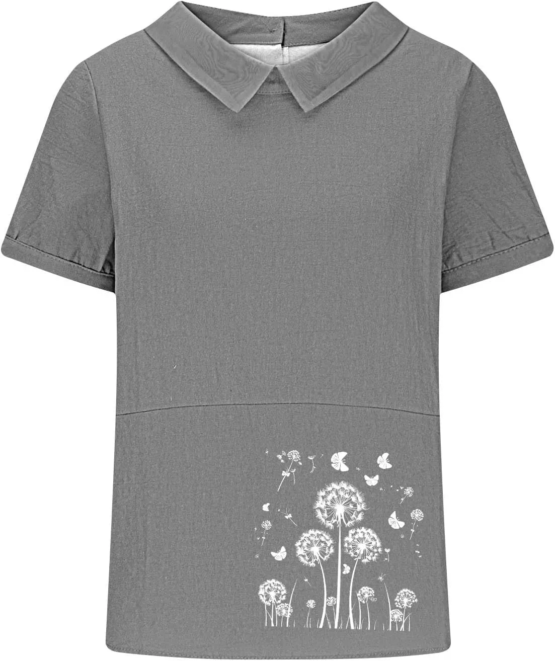 Womens Short Sleeve Linen Shirt Babydoll Collar Blouse Floral Print Linen Tops Plus Size Flowy Tops Dressy Tunic Tops