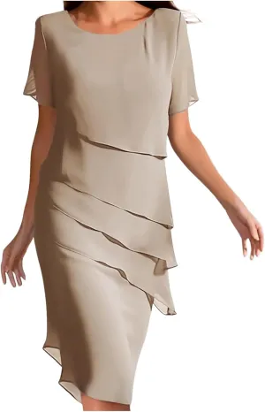 Women's Short Wedding Dresses Summer Short Sleeved Party Dress Flowy Chiffon Evening Partydress Wedding Midi Dress