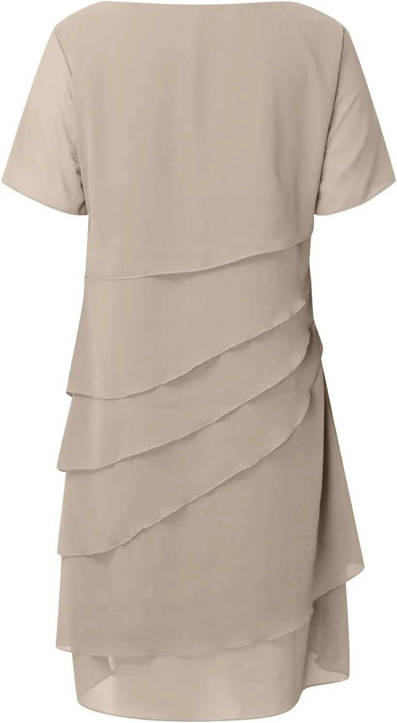 Women's Short Wedding Dresses Summer Short Sleeved Party Dress Flowy Chiffon Evening Partydress Wedding Midi Dress