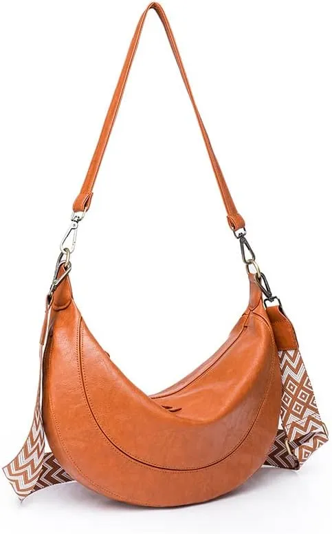 Women's Shoulder Bags Crescent Shape PU Leather Sling Bag Cute Hobo Tote Handbag Mini Clutch Purse with Zipper Closure