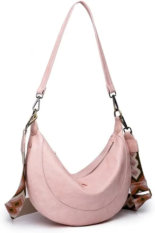 Women's Shoulder Bags Crescent Shape PU Leather Sling Bag Cute Hobo Tote Handbag Mini Clutch Purse with Zipper Closure