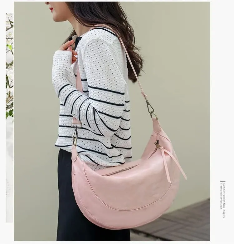 Women's Shoulder Bags Crescent Shape PU Leather Sling Bag Cute Hobo Tote Handbag Mini Clutch Purse with Zipper Closure