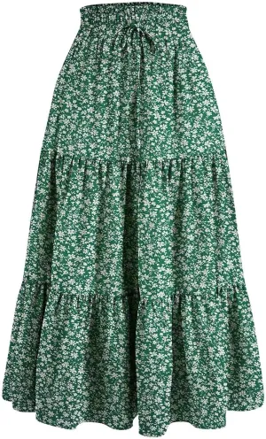 Women's Skirts Women's Summer Comfy Causal Elastic High Waisted Skirts Casual Floral Print A Line Skirt
