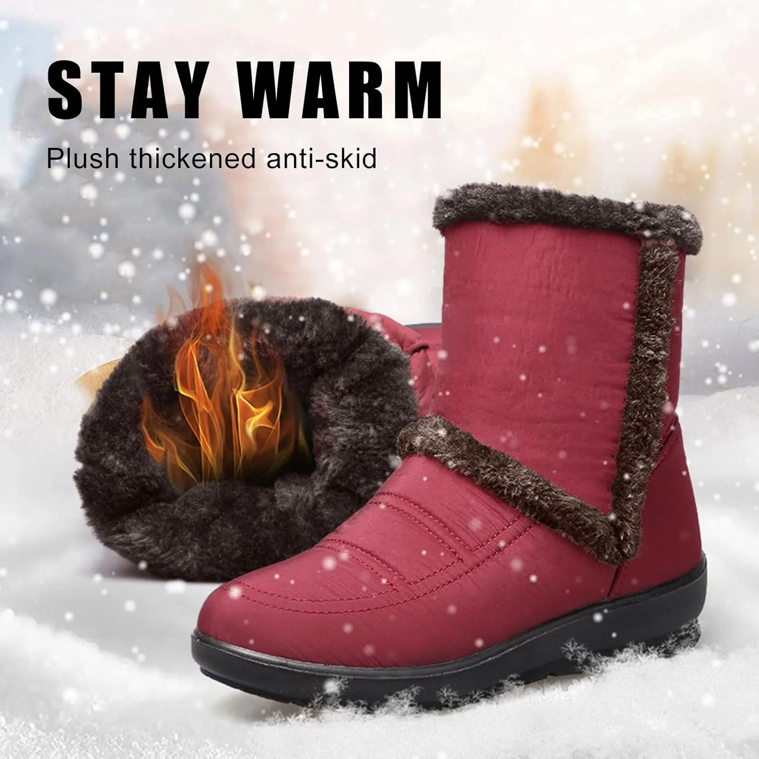 Women's Snow Boots Waterproof Snow Boots Warm Ankle Shoes Cold Weather Outdoor Work Boots Teens Winter Boots