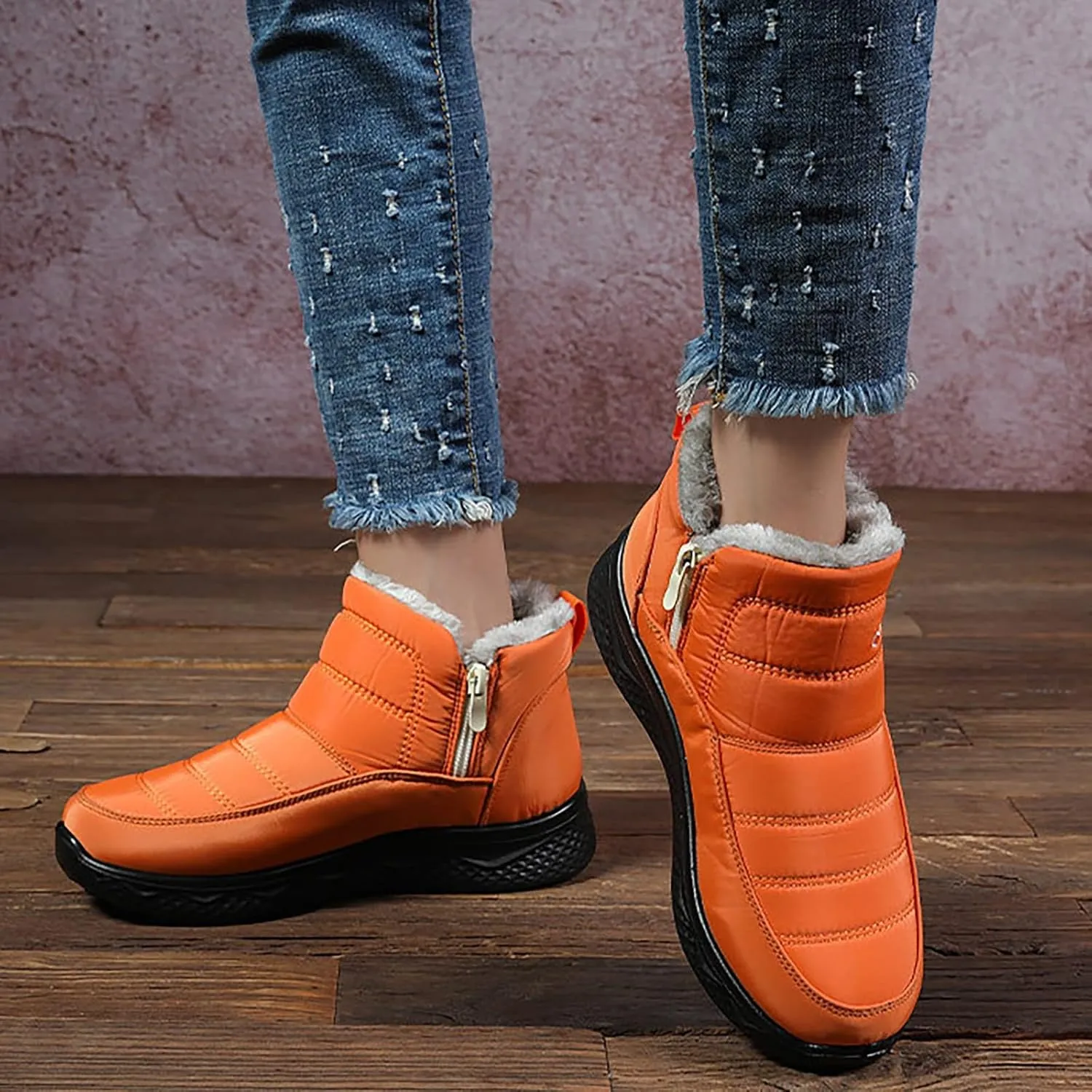 Women's Snow Boots with Heels Waterproof Slip On Boots Ladies Womens Warm Fur Lined Barefoot Shoes Grounded Footwear Hiking Rain Boots Women Mens Snow Booties