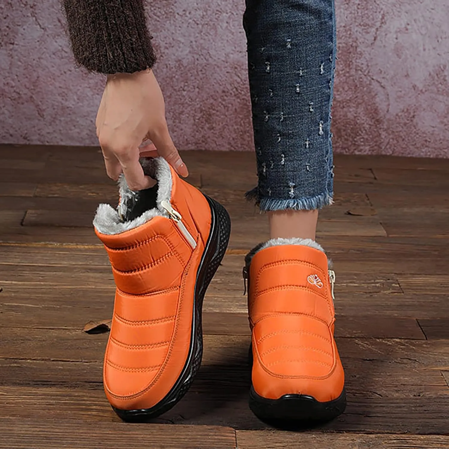 Women's Snow Boots with Heels Waterproof Slip On Boots Ladies Womens Warm Fur Lined Barefoot Shoes Grounded Footwear Hiking Rain Boots Women Mens Snow Booties