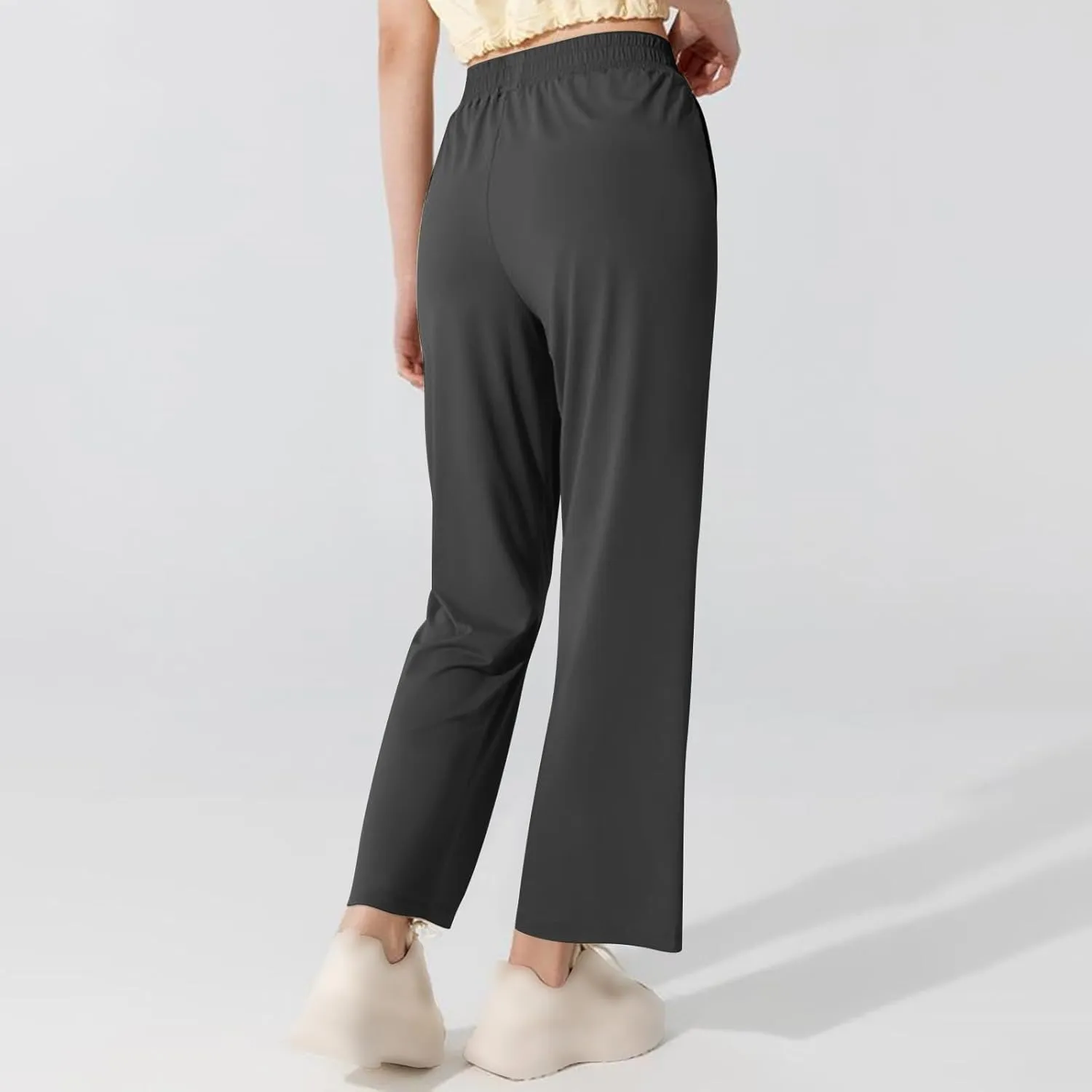 Women's Soft Stretch Lounge Yoga Pants with Pockets for Daily Wear Summer Casual High Waisted Split Hem Trousers