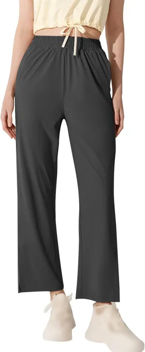 Women's Soft Stretch Lounge Yoga Pants with Pockets for Daily Wear Summer Casual High Waisted Split Hem Trousers