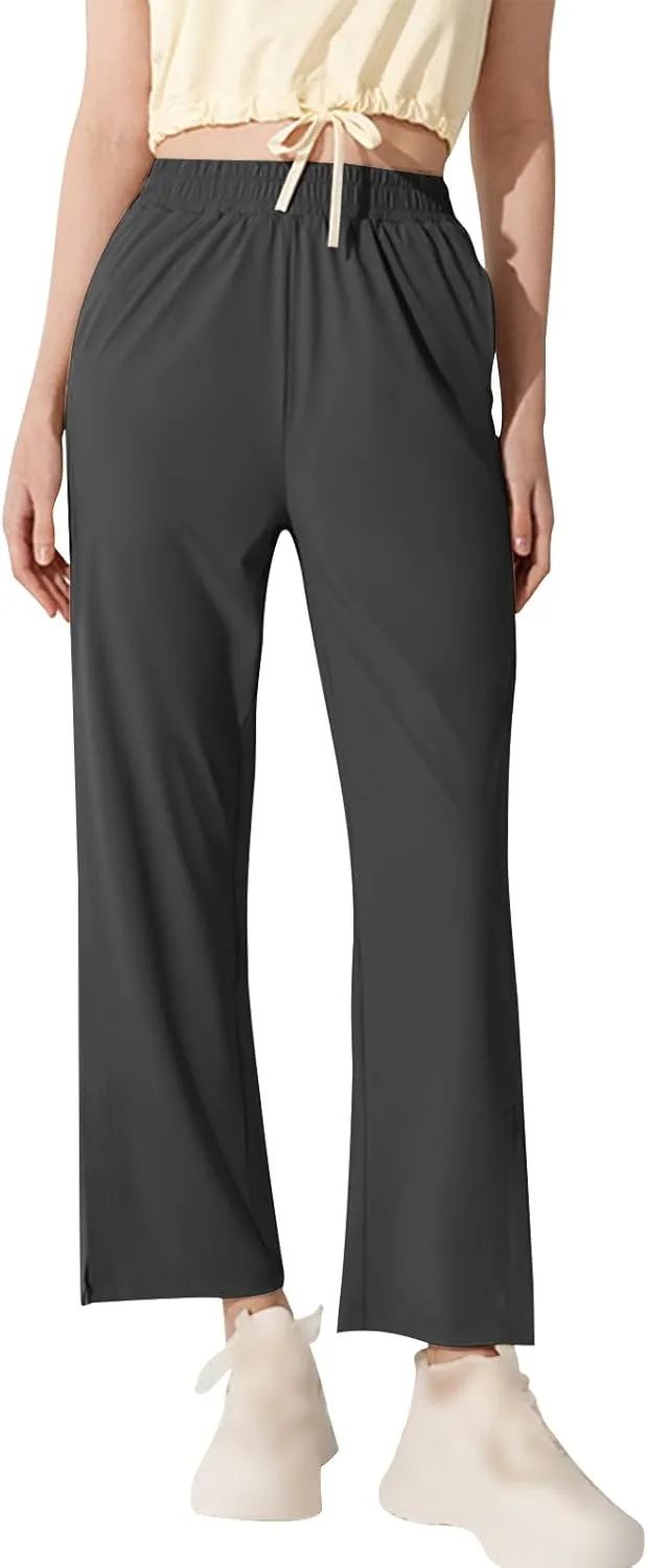 Women's Soft Stretch Lounge Yoga Pants with Pockets for Daily Wear Summer Casual High Waisted Split Hem Trousers