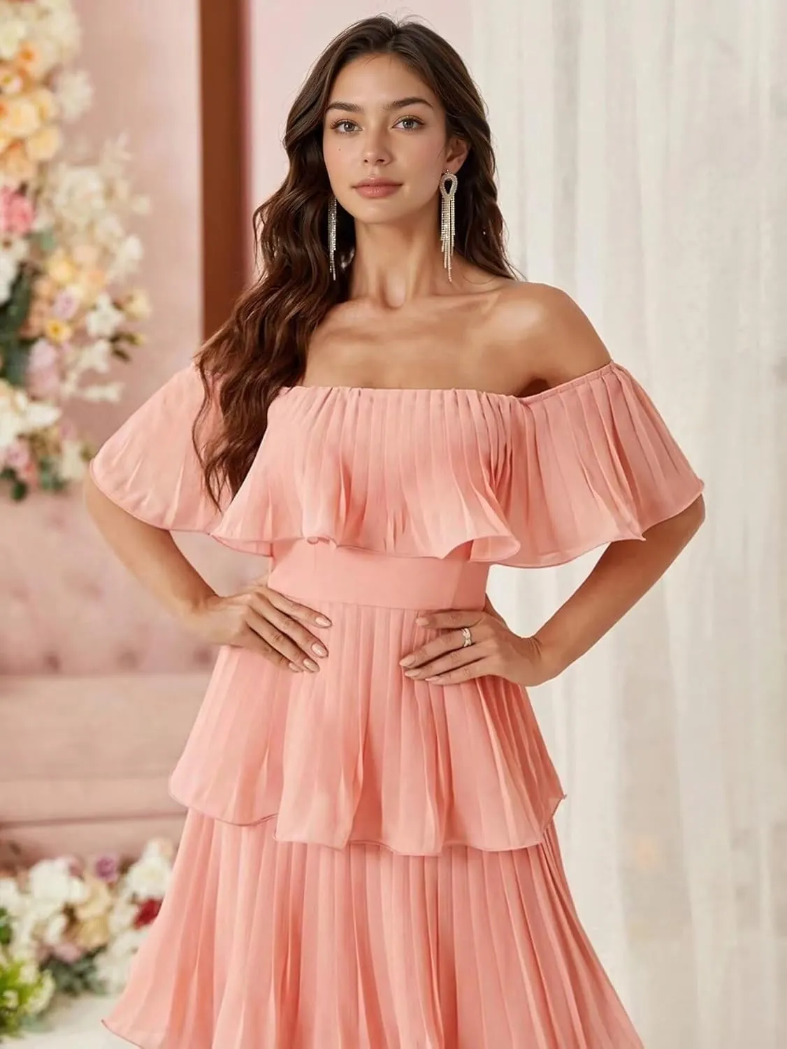 Women's Strapless Prom Dress Sleeveless Chiffon Pleated Layered Formal Dress 2025 LN94