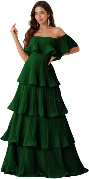 Women's Strapless Prom Dress Sleeveless Chiffon Pleated Layered Formal Dress 2025 LN94