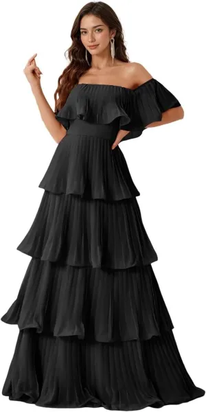 Women's Strapless Prom Dress Sleeveless Chiffon Pleated Layered Formal Dress 2025 LN94