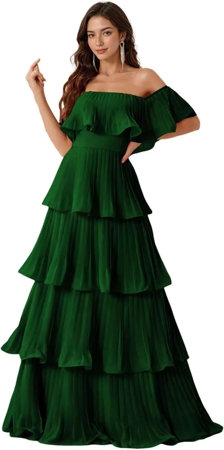 Women's Strapless Prom Dress Sleeveless Chiffon Pleated Layered Formal Dress 2025 LN94