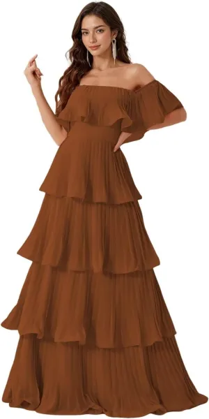 Women's Strapless Prom Dress Sleeveless Chiffon Pleated Layered Formal Dress 2025 LN94