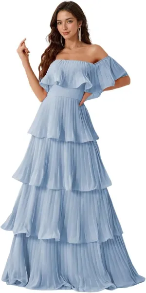Women's Strapless Prom Dress Sleeveless Chiffon Pleated Layered Formal Dress 2025 LN94