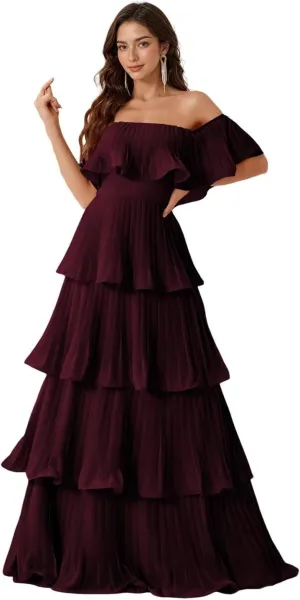 Women's Strapless Prom Dress Sleeveless Chiffon Pleated Layered Formal Dress 2025 LN94