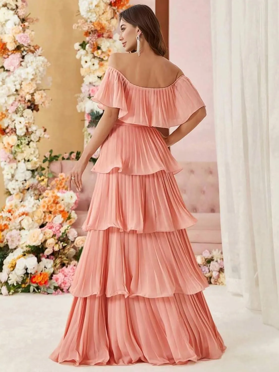 Women's Strapless Prom Dress Sleeveless Chiffon Pleated Layered Formal Dress 2025 LN94