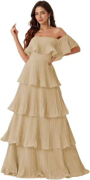 Women's Strapless Prom Dress Sleeveless Chiffon Pleated Layered Formal Dress 2025 LN94