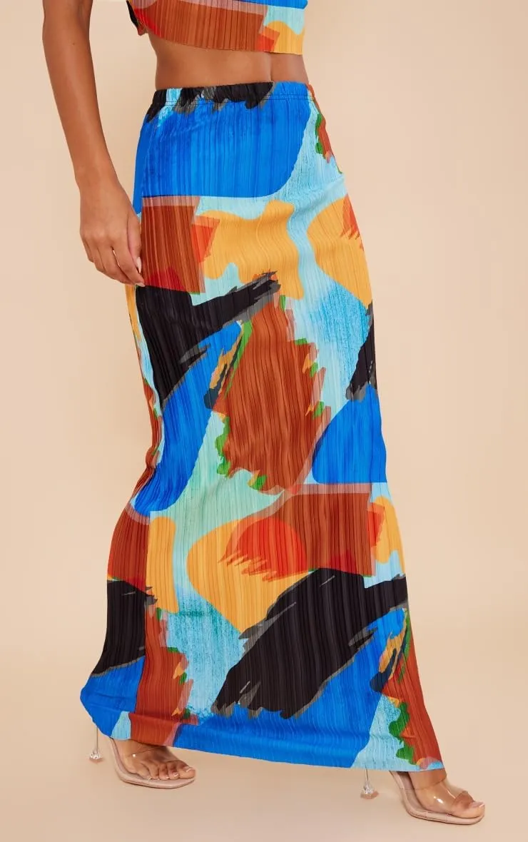 Women's Summer 2 Piece Beach Outfit Casual Sleeveless Pleated Cropped Tank Top High Waisted Maxi Skirt Set