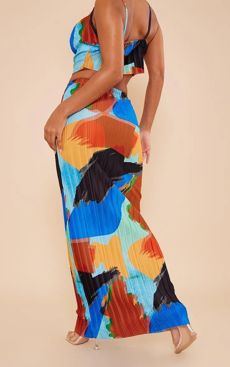 Women's Summer 2 Piece Beach Outfit Casual Sleeveless Pleated Cropped Tank Top High Waisted Maxi Skirt Set