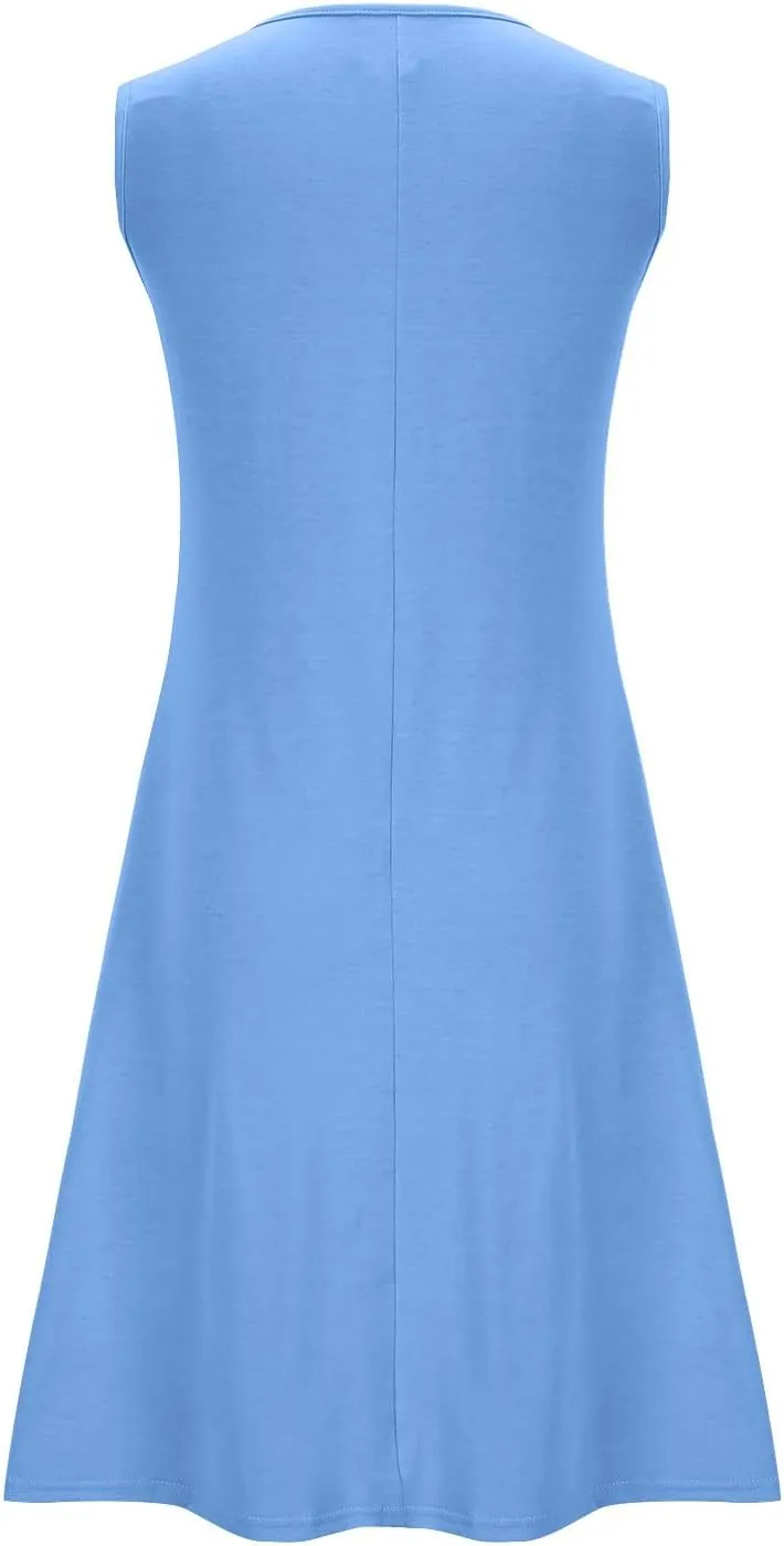 Womens Summer Dresses Casual Sleeveless Fashion Solid Color Dress Loose Fit Pleated Vacation Beach Sundress