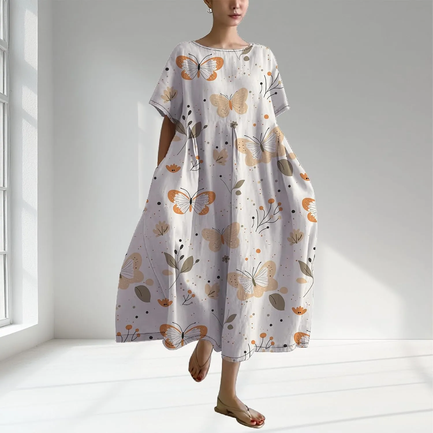 Womens Summer Floral Printed Dress Short Sleeve Boho Graphic Trendy Maxi Dresses Casual Midi Swing Beach Dress
