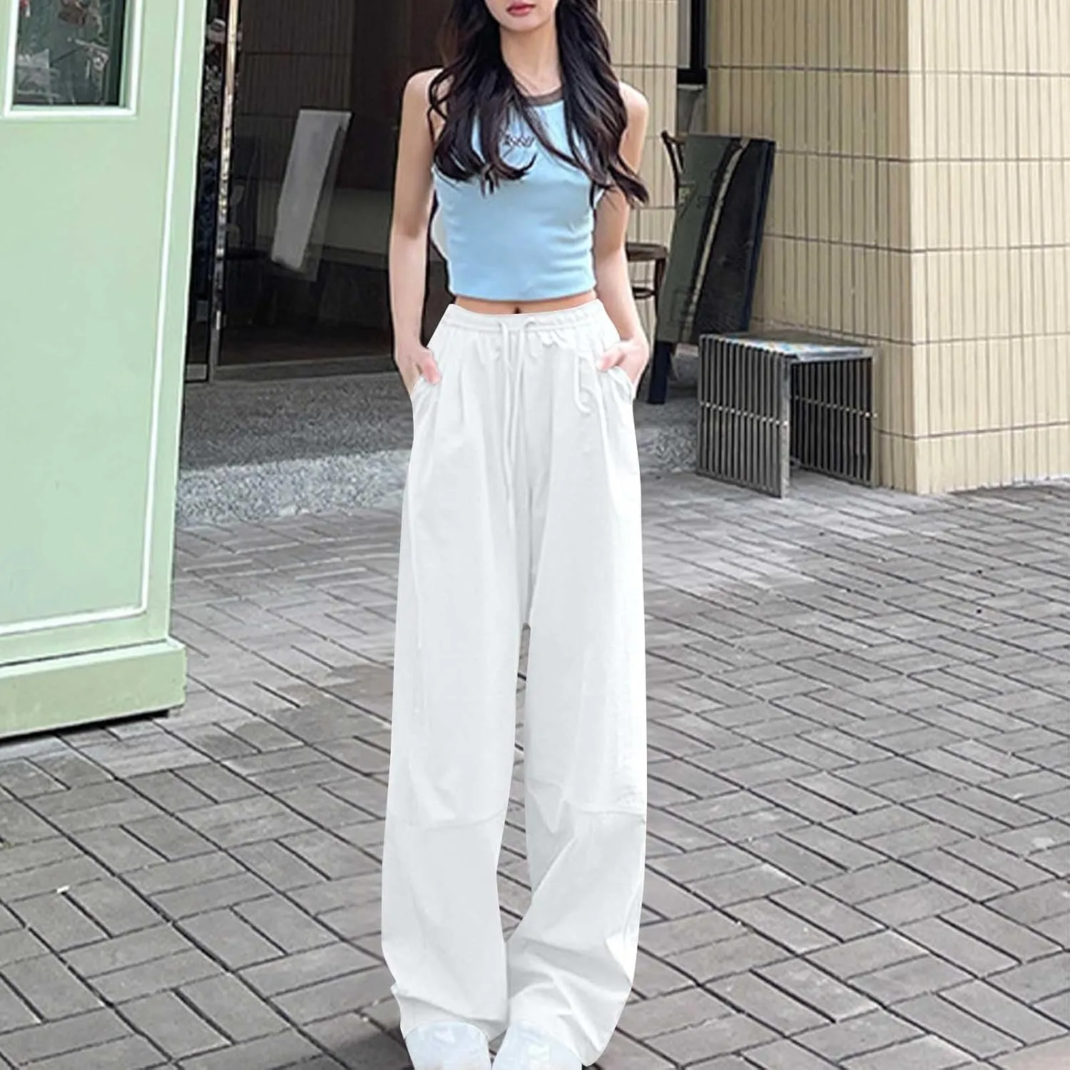 Women's Summer Harem Pants High Waisted Baggy Beach Palazzo Pants Y2K Comfy Loose Trouser Slacks with Pockets 2025