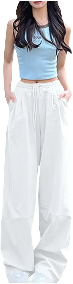 Women's Summer Harem Pants High Waisted Baggy Beach Palazzo Pants Y2K Comfy Loose Trouser Slacks with Pockets 2025