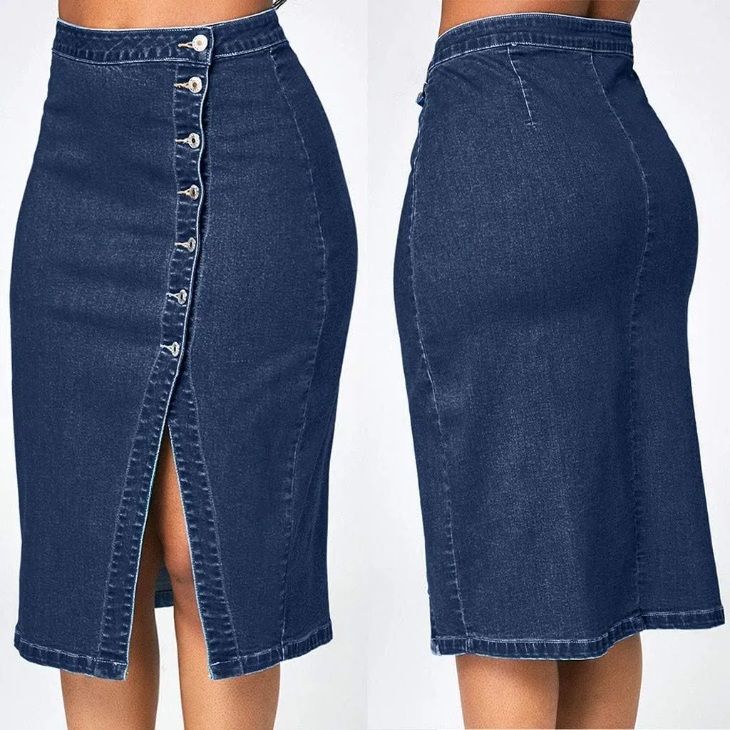 Womens Summer Pleated Tennis Skirt Women Fashion Denim Pencil Skirt High Waisted Knee Blue Denim Skirts Women