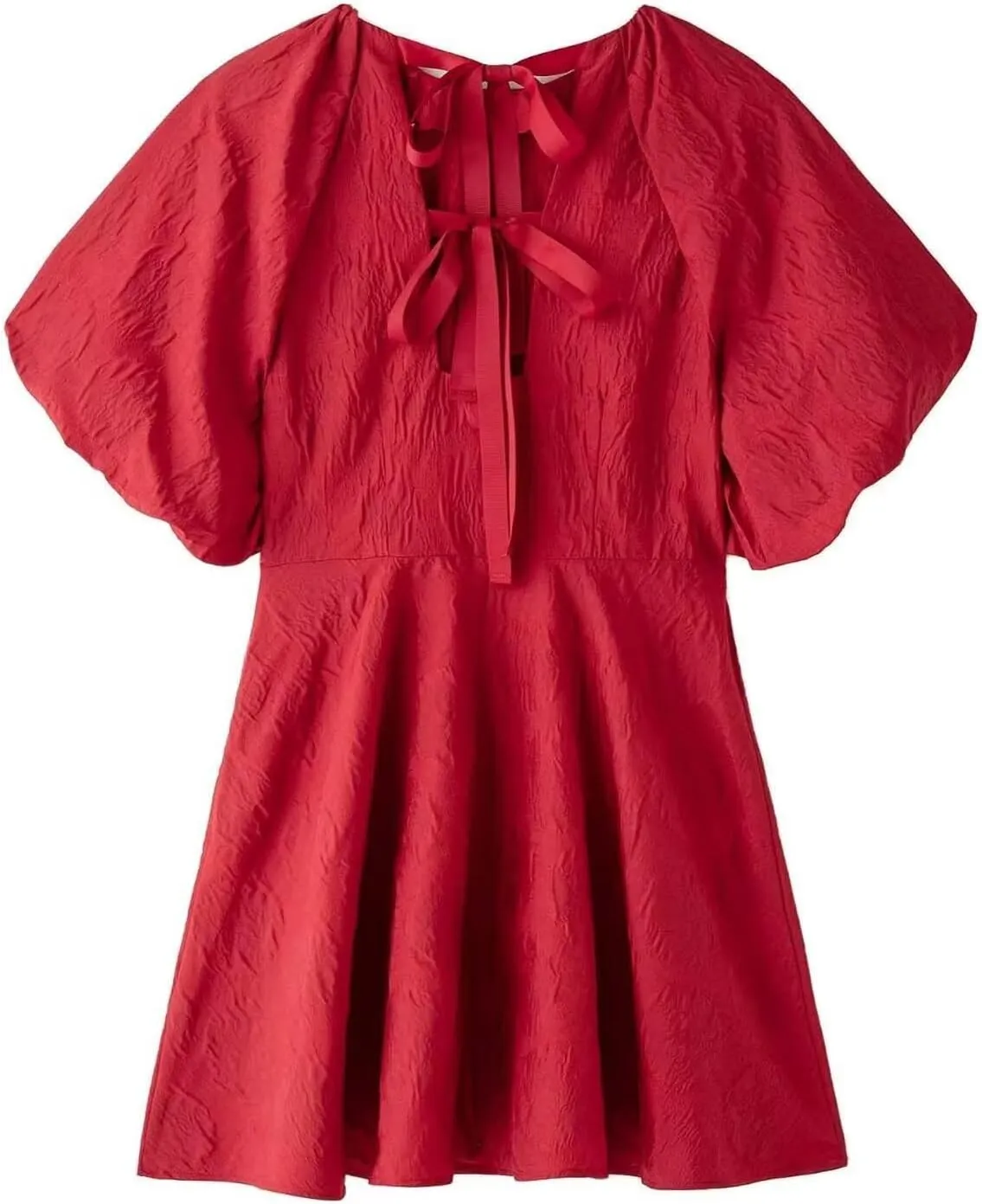 Women's Summer Ruffle Mini Dress Casual A-Line Cute Puff Sleeve Bow Back Babydoll Dresses