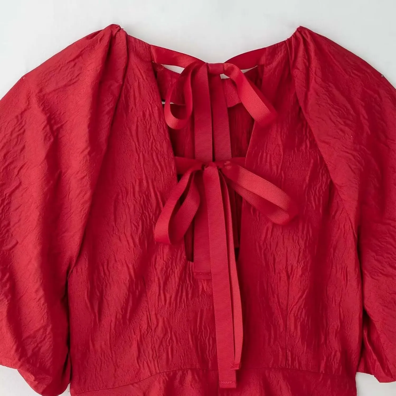 Women's Summer Ruffle Mini Dress Casual A-Line Cute Puff Sleeve Bow Back Babydoll Dresses