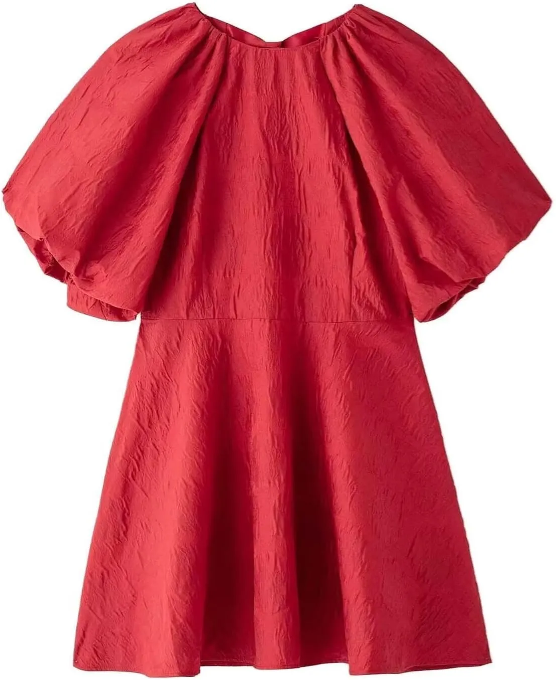 Women's Summer Ruffle Mini Dress Casual A-Line Cute Puff Sleeve Bow Back Babydoll Dresses