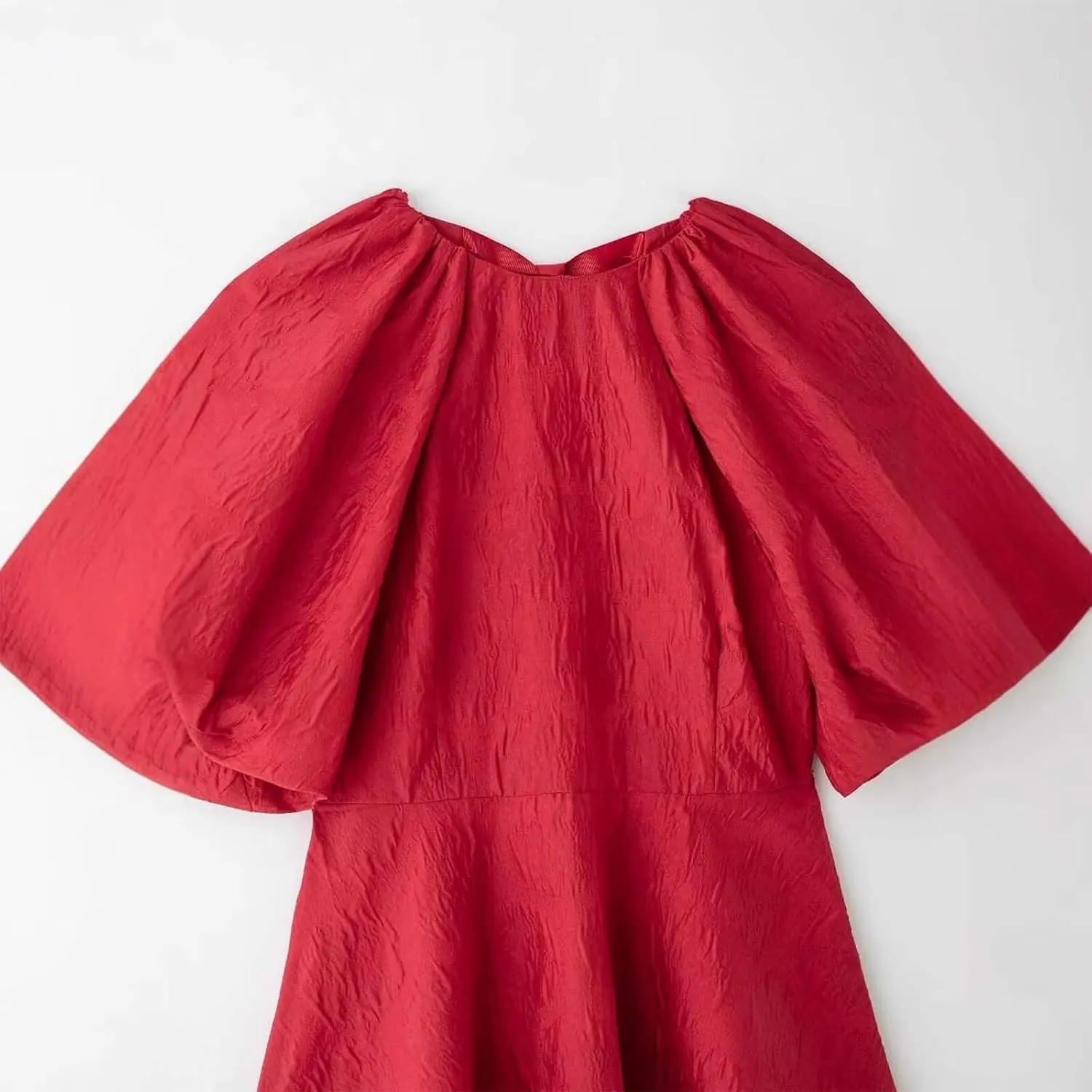 Women's Summer Ruffle Mini Dress Casual A-Line Cute Puff Sleeve Bow Back Babydoll Dresses
