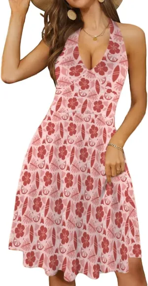 Women's Summer Sundress Deep V Neck Sleeveless Halter Neck 2025 Floral Elastic Waist Ruffle Mini Dresses with Pockets