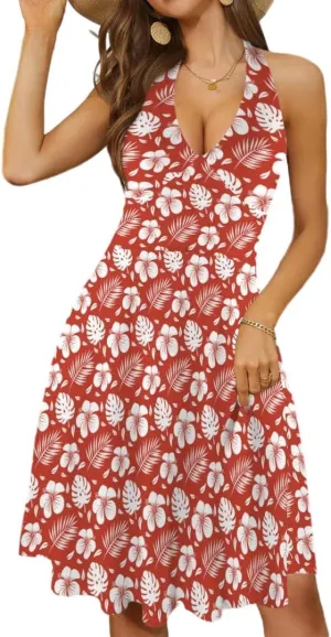 Women's Summer Sundress Deep V Neck Sleeveless Halter Neck 2025 Floral Elastic Waist Ruffle Mini Dresses with Pockets