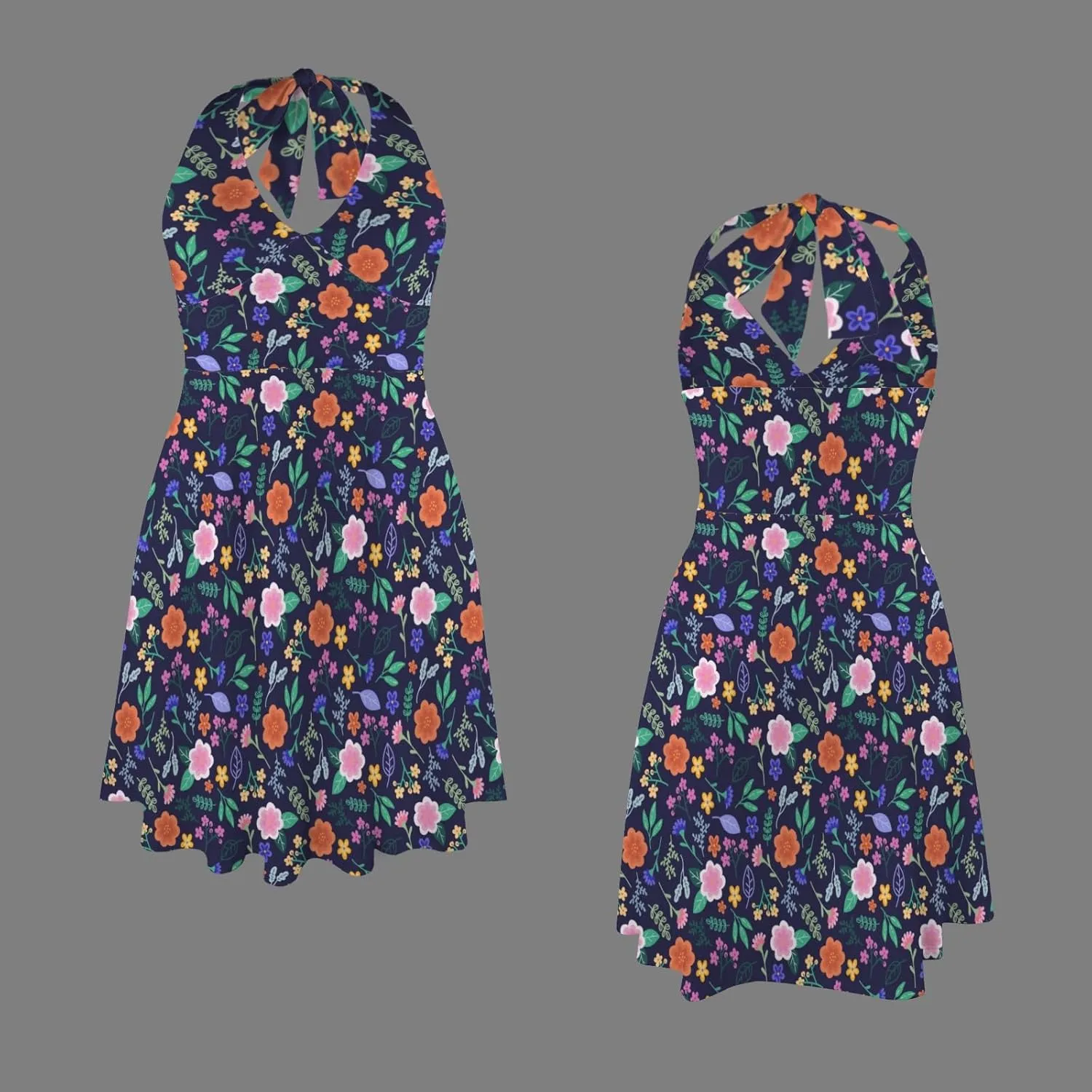 Women's Summer Sundress Deep V Neck Sleeveless Halter Neck 2025 Floral Elastic Waist Ruffle Mini Dresses with Pockets