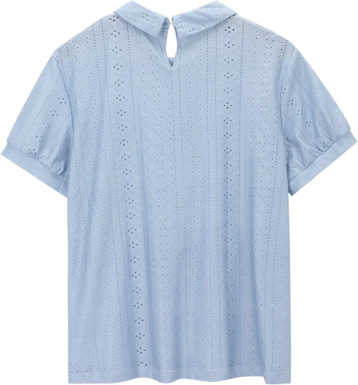 Womens Summer T Shirts Hollow Out Lace Embroidered Lapel Collar Short Sleeve Loose Casual Blouse Daily Work Dress Top