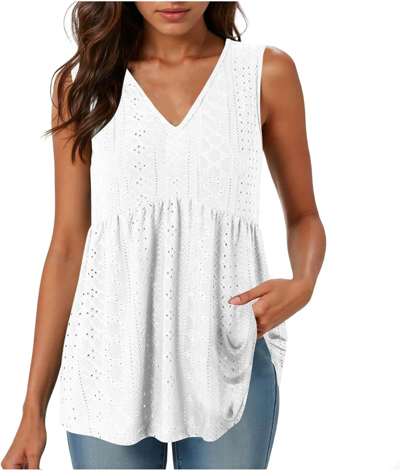 Womens Tank Tops 2025 Flowy Peplum Tops for Women Dressy Sleeveless V Neck Babydoll Tank Tops