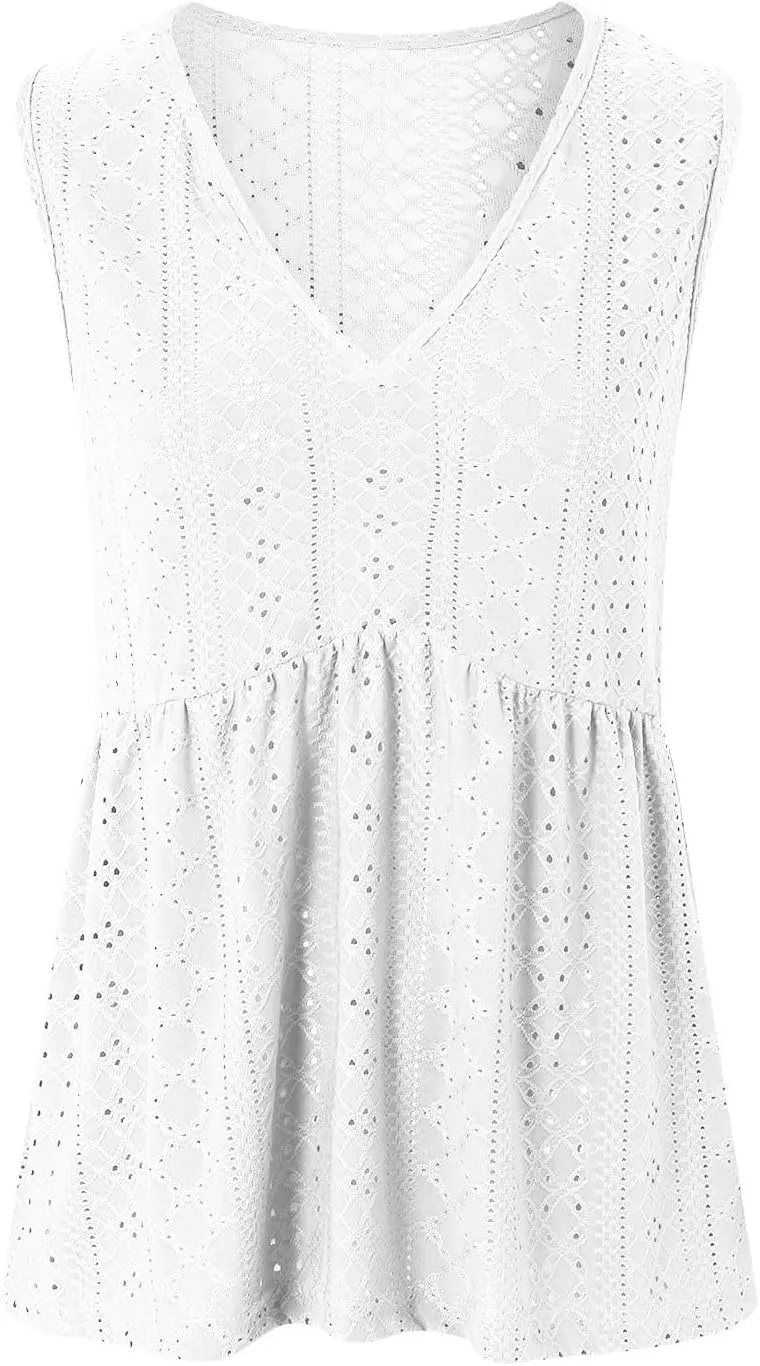 Womens Tank Tops 2025 Flowy Peplum Tops for Women Dressy Sleeveless V Neck Babydoll Tank Tops