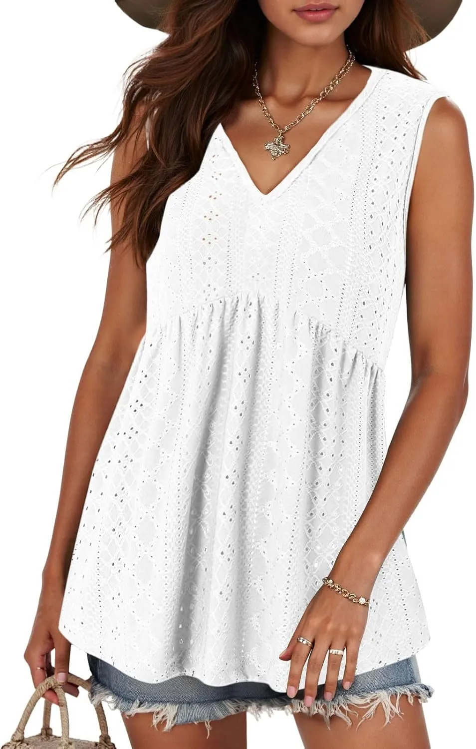 Womens Tank Tops 2025 Flowy Peplum Tops for Women Dressy Sleeveless V Neck Babydoll Tank Tops